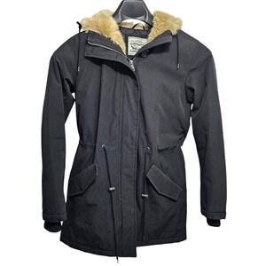 Levis Womens Black Faux Fur Trim Hooded Fishtail Parka Jacket XS LW7RP625